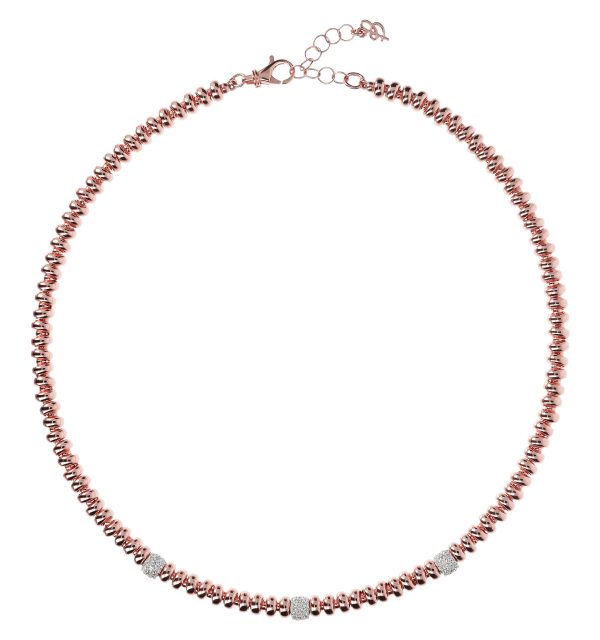 Bronzallure Kette mit Rosevergoldeten Elementen und 3 Ringen aus Zirkonia